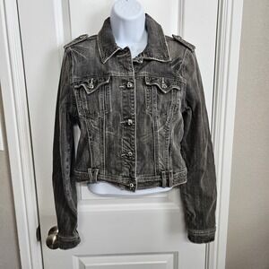 Miss Me Cropped Seattle Gray Denim Jacket Womens Large